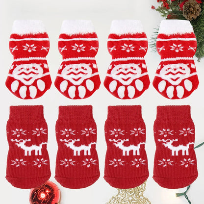 8pcs Pet Warm Cotton Socks Soft Anti Slip Claw Pattern Protect Feet Cold Snow Christmas Dog Cat Stockings Gifts