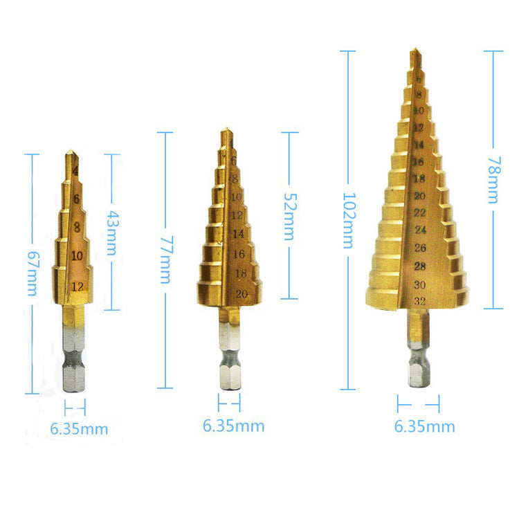 Hexagon Shank Straight Groove Step Drill Pagoda Drill Step High Speed Steel 4241 Drill Bit Set 4-32 4-20 4-12