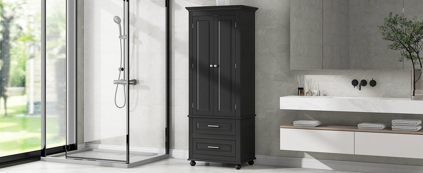 Tall Storage Cabinet with Two Drawers for Bathroom/Office, Black
