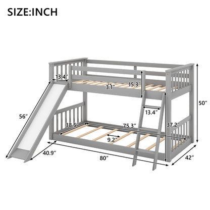 Twin over Twin Bunk Bed with Convertible Slide and Ladder  Gray