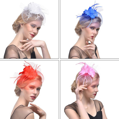 WELROG Feather Cap Lady Cocktail Dinner Party Fedoras Wedding Bridal Mesh Veil Hats Vintage Sombreros Chapeau Fascinators Hat