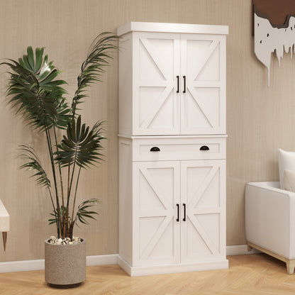 71" Kitchen Pantry Storage Cabinet with 4 Doors(2Doors with Racks)1 Drawer 2 Adjustable Shelves Freestanding Cupboard