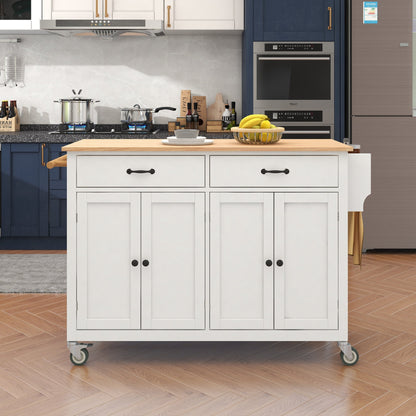 Kitchen Island Cart with Solid Wood Top and Locking Wheels 54.3 Inch Width  (White)