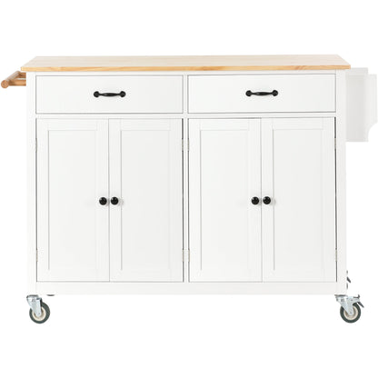 Kitchen Island Cart with Solid Wood Top and Locking Wheels 54.3 Inch Width  (White)