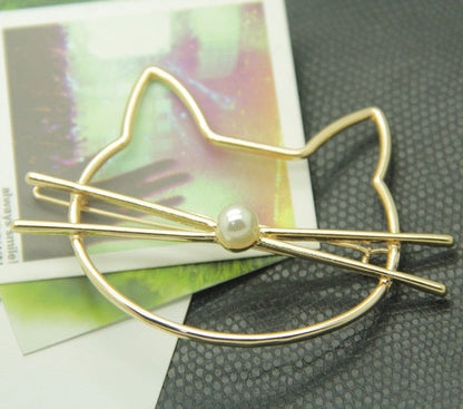 Fashion Hollow Cute Cat Hair Pin Imitation Pearl Hairpin Hair Side Clip Hair Accessories Hair Barrette For Women Girl Gifts