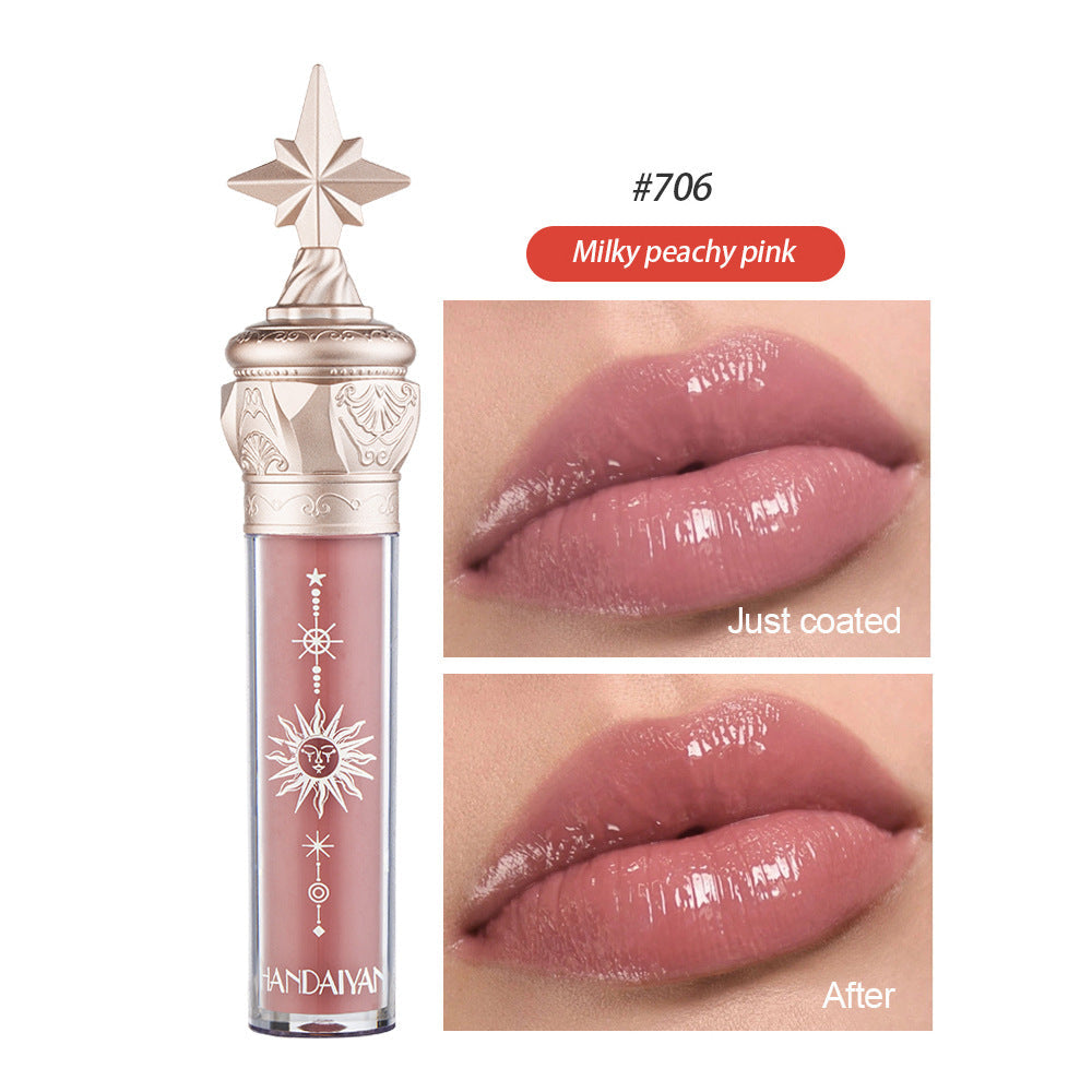 HANDAIYAN Small Star Stick Lip Gloss Lipstick Water Light Film Mirror Lip Glaze Glass Lip Gloss Moisturizing Lasting Not Easy To Fade