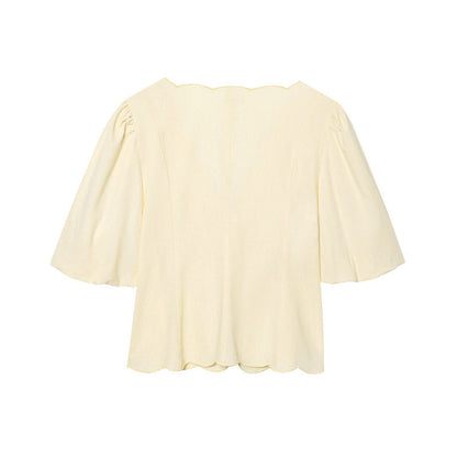 Elegant Solid Color Bubble Sleeve Blouse and Long Pants  Style Fashion Casual Loose Fit