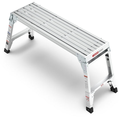 Aluminum Work Platform Large Size Step Stool Folding Portable Work Bench 40" Width Telescopic Feet 22" -27.5" Height Adjustable