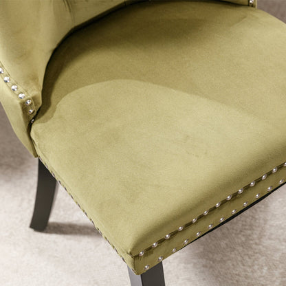 High-end Tufted Solid Wood Contemporary Velvet Upholstered Dining Chair with Wood Legs Nailhead Trim 2-Pcs Set Olive-Green
