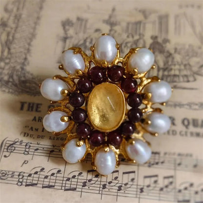 Vintage Natural Baroque Pearl Open Rings Crystal Stone Brass Metal Ring for Women Jewelry Luxury High Quality New Gifts France