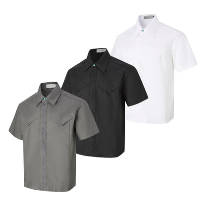 Embroidered short sleeved shirt men's loose shirt