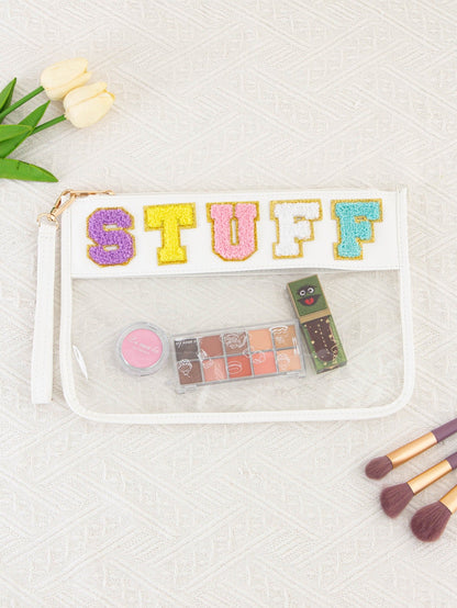 Snack sac de rangement transparent PVC zip pochette broderie lettre Hand Makeup Pack portable pu sac de toilette étanche