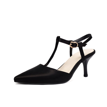 Spring And Summer European And American Pointed High Heels Four-season Shoes T-strap Toe