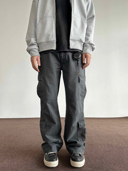 Retro Brushed Distressed Loose Straight Cargo Pants