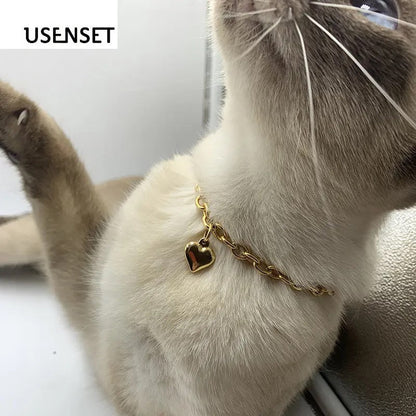Stainless Steel Pet Cat Dog Love Heart Pendant Necklace