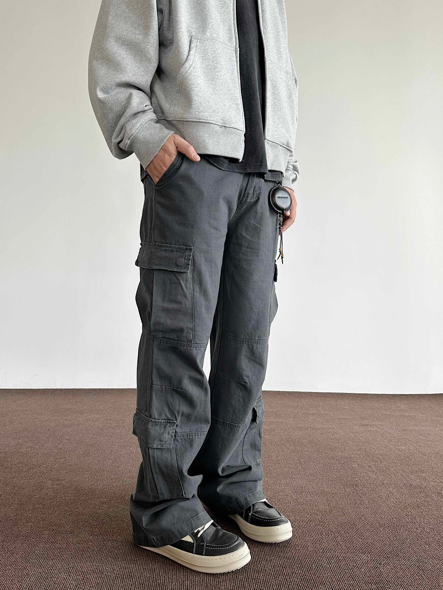 Retro Brushed Distressed Loose Straight Cargo Pants