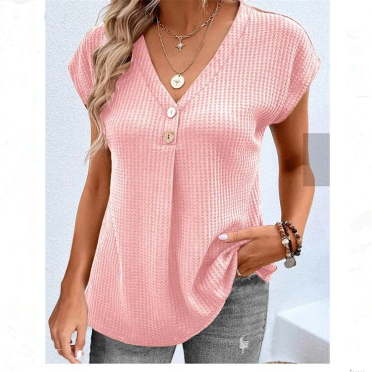 Euro-American Buttoned Short Sleeve Top