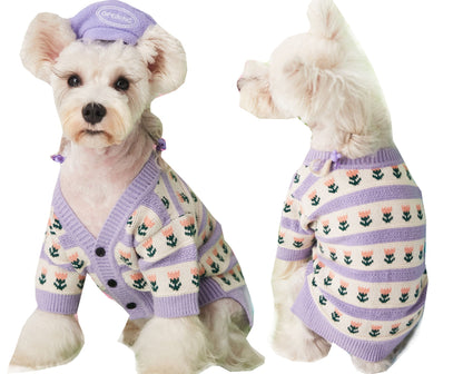 Purple Flower Pet Dog Sweater Cardigan
