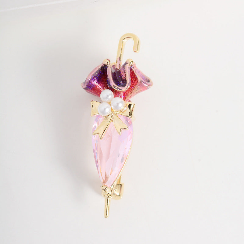Enamel Zircon Umbrella Clothing Pin
