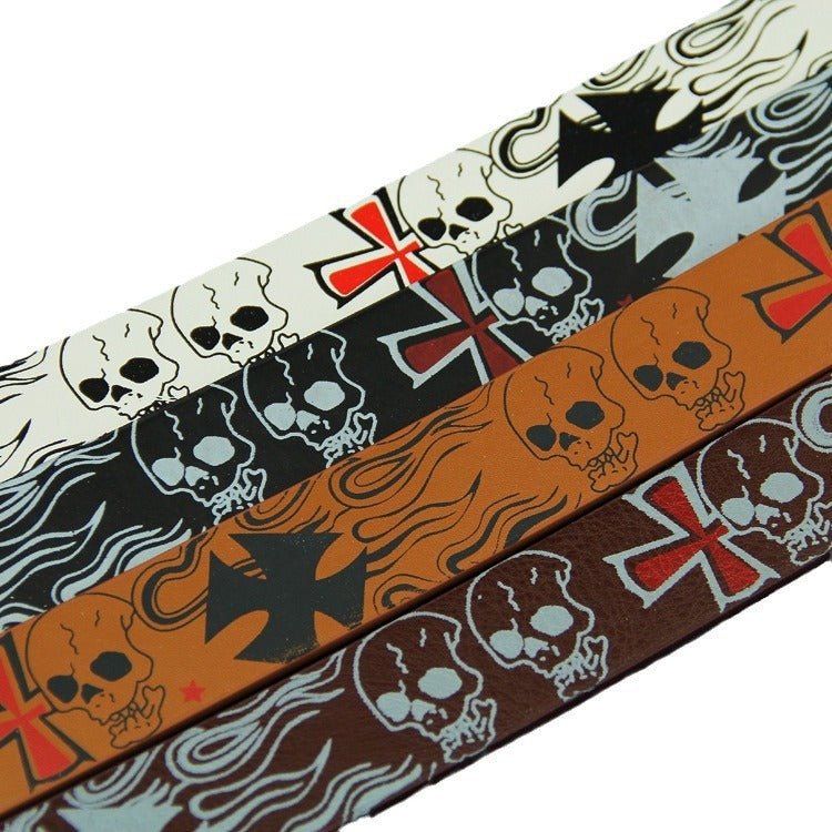 Pin Buckle Men's Leather Skull Casual Belt