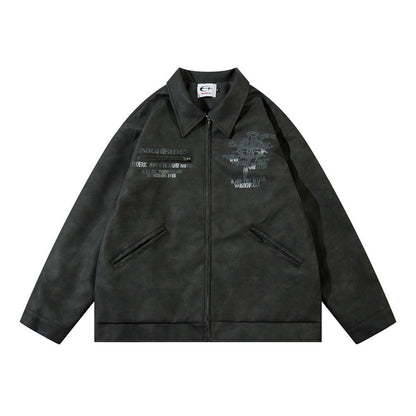 Men's Cross Print Loose Leather Jacket