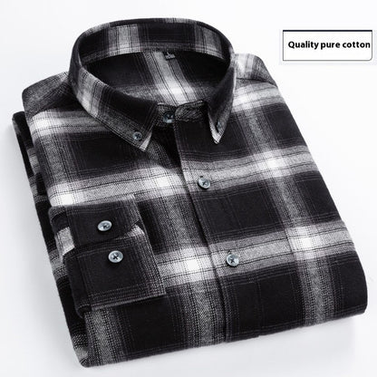 Cotton Brushed Plaid Long Sleeve Business Casual Men's Shirt