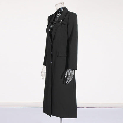 Temperament Commute Buckle Design Long Suit Jacket