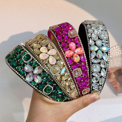 Fashionable diamond inlaid four leaf clover Baroque retro full inlaid rhinestone sponge headband