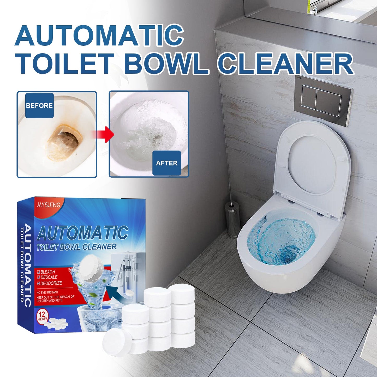 Cleaning Tablets, Household Toilet Odor-Stain Remover Descaling Decontamination Effervescent Cleaning Tablets