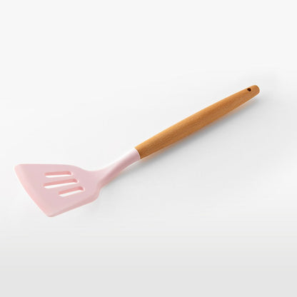 11-Piece Barreled Cooking Utensils Set With Wooden Handle Pink