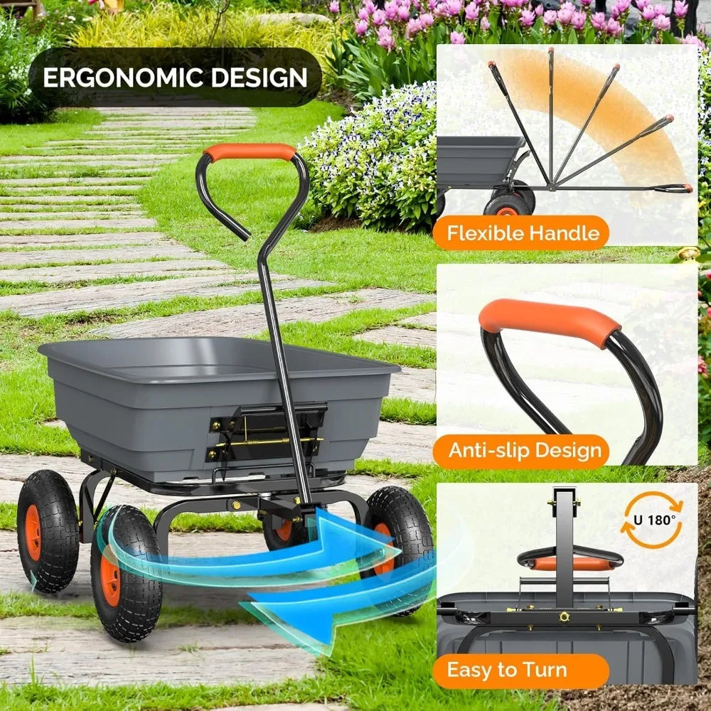 Dump Cart Wagon, 600LBS Quick-Release Dump Wheelbarrow, All-Terrain 10" Tires Garden Wagon for Yard, Lawn and Outdoor Use