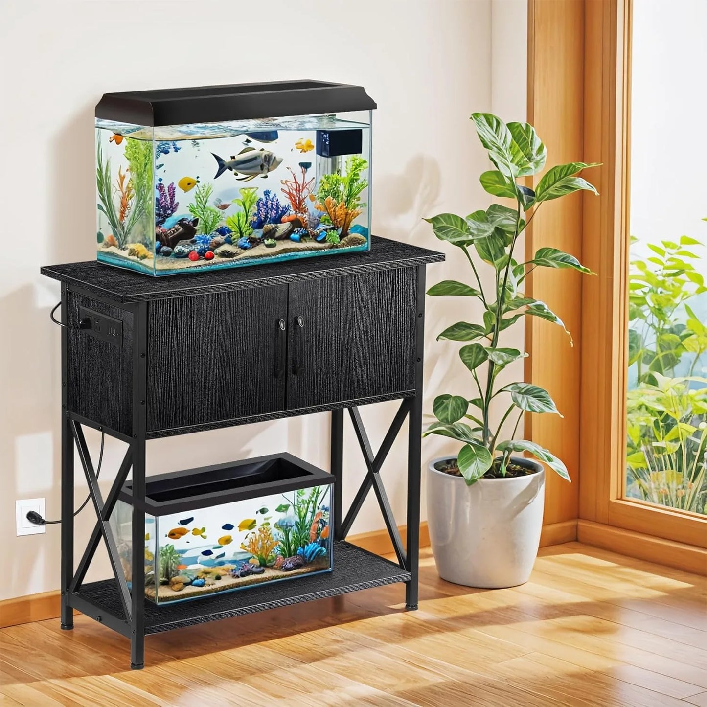 20-29 Gallon Fish Tank Stand with Cabinet for Fish Tank Accessories Storage, Metal Double Aquarium Stand, 30.71''L x 12.6''