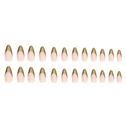 Simple pearlescent gold French almond nail wear nails special nail pieces wholesale finished wind fake nails