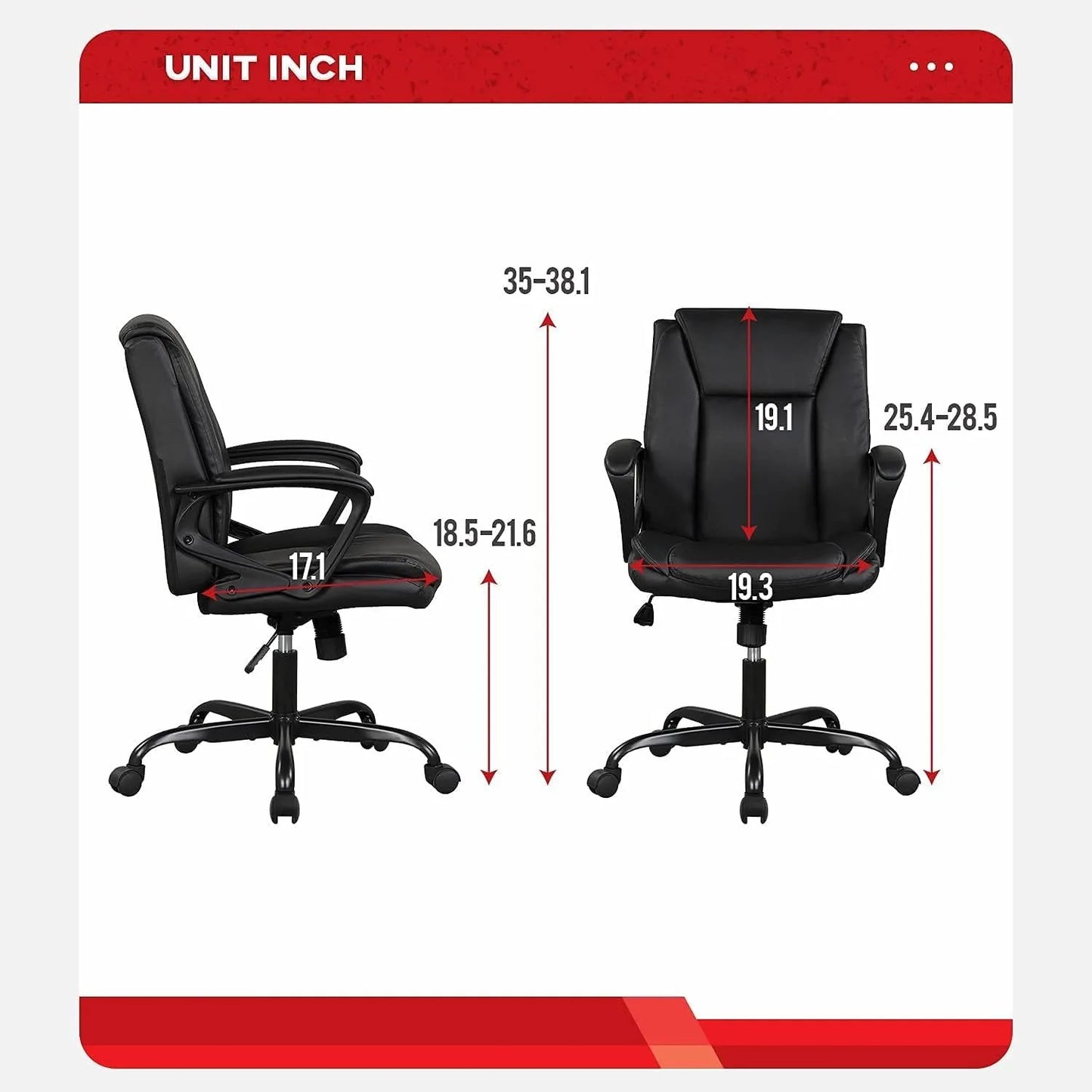 Office Computer Chair PU Leather Executive Chair Ergonomic Desk Chairs Adjustable Height with Wheels & Armrest Swive