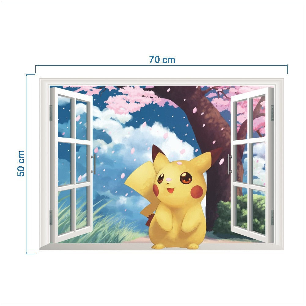 New 3D Pikachu Wall Sticker Pok é mon Wallpaper Self adhesive Cartoon Graffiti Anime Poster Children's Room PVC