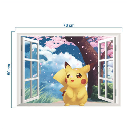 New 3D Pikachu Wall Sticker Pok é mon Wallpaper Self adhesive Cartoon Graffiti Anime Poster Children's Room PVC