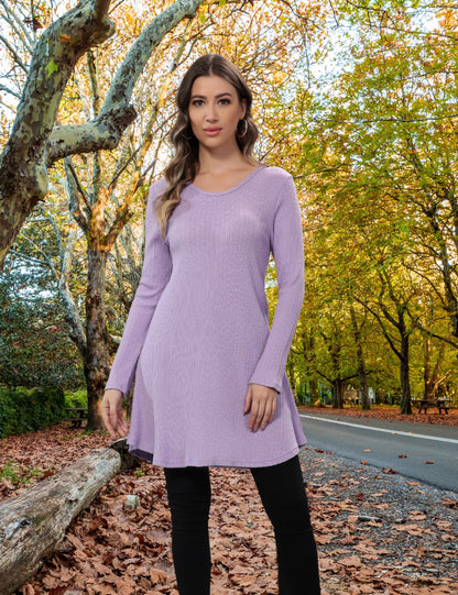 Aphratti Womens Sweater Dress Tunic Top Long Sleeve Casual Lavender L