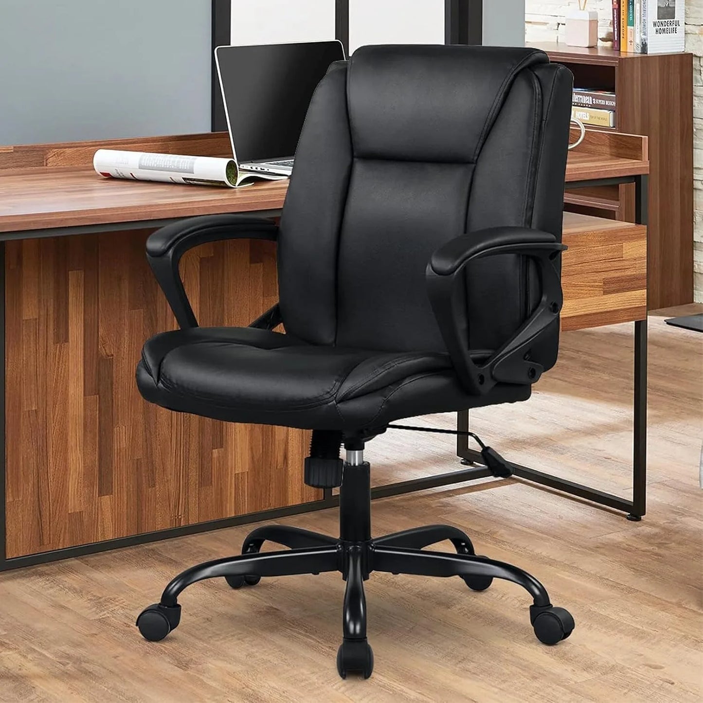 Office Computer Chair PU Leather Executive Chair Ergonomic Desk Chairs Adjustable Height with Wheels & Armrest Swive