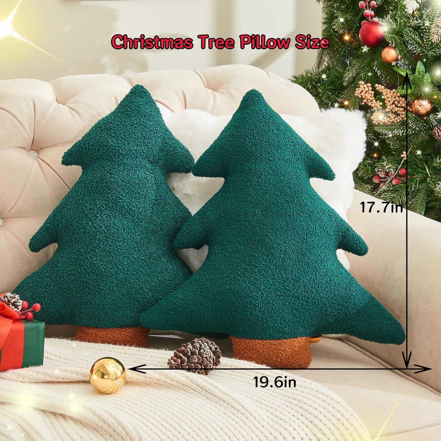 Vdoioe Christmas Tree Throw Pillows Set of 2 Plush Cotton Fill Xmas Decor