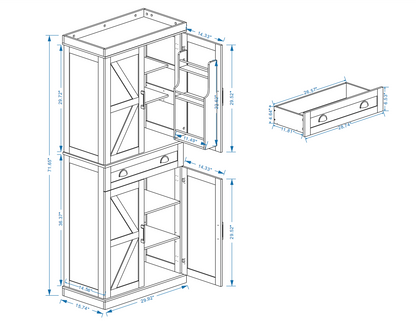 71" Kitchen Pantry Storage Cabinet with 4 Doors(2Doors with Racks)1 Drawer 2 Adjustable Shelves Freestanding Cupboard