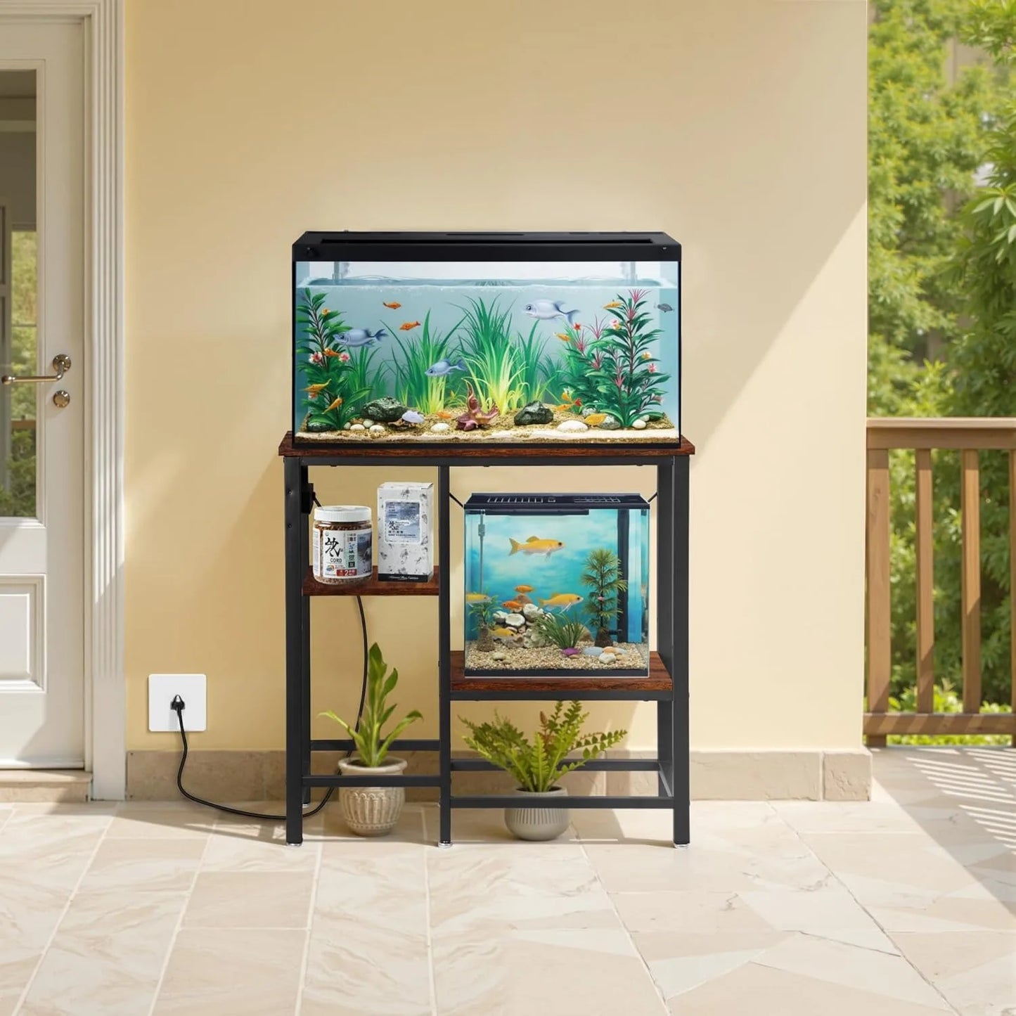 20-29-37 Gallon Fish Tank Stand with 3-Tier Adjustable Storage Shelves and Power Outlet, Reptile Tank Stand, 30.7" L*13.7"