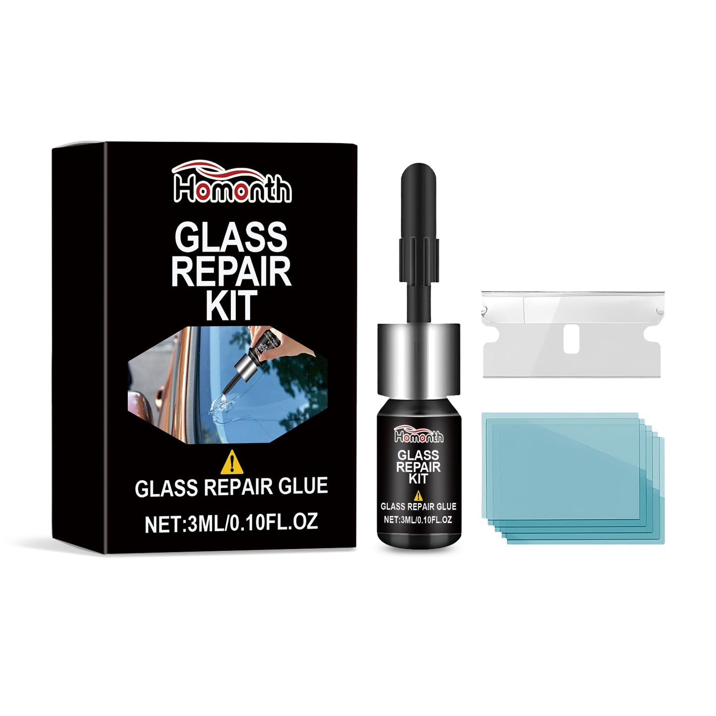 Glass Repair Kit Automotive Windshield Cracks Scratches Clear Vision Portable Adhesive