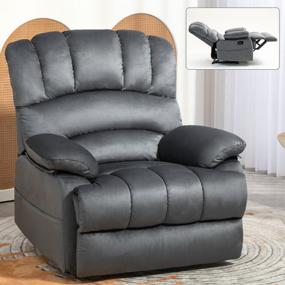 Large Manual Recliner Chair in Fabric for Living Room, Grey