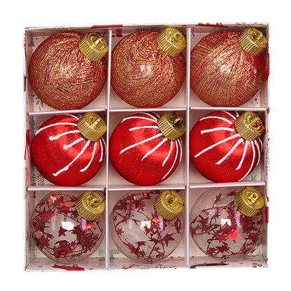Christmas balls, silk balls, winding balls, painted balls, 8cm, 9pcs, boxed Christmas decorations