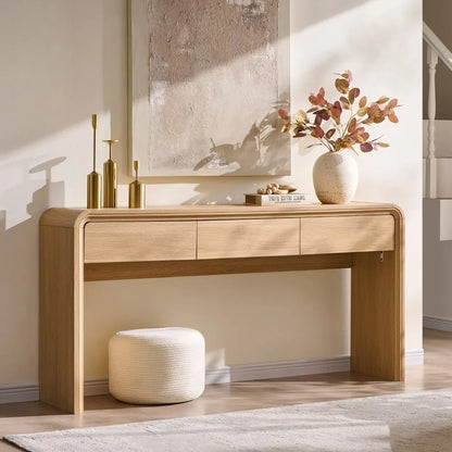 63'' Console Table with 3 Drawers, Modern Entryway Table with Curved Profile Design, Narrow Long Wood Sofa Table