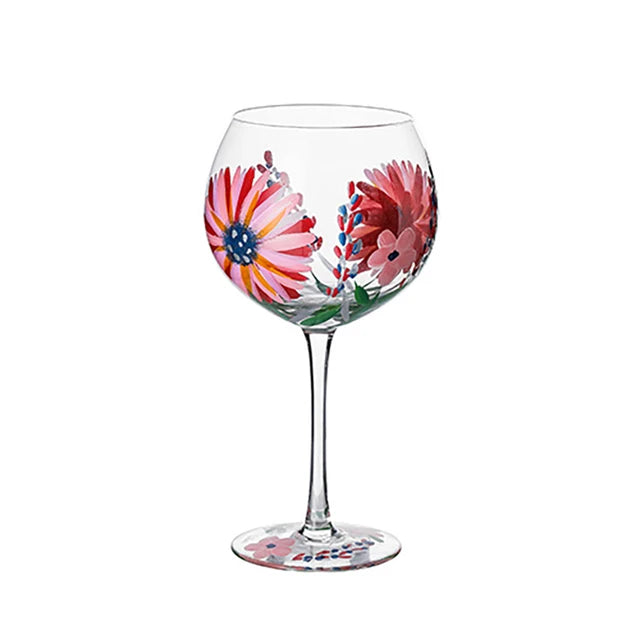 Nordic Colored Glass Wine Glasses Creative Hand-Painted Flowers Wine Glass Household Painted Goblet Crystal Champagne Drinkware
