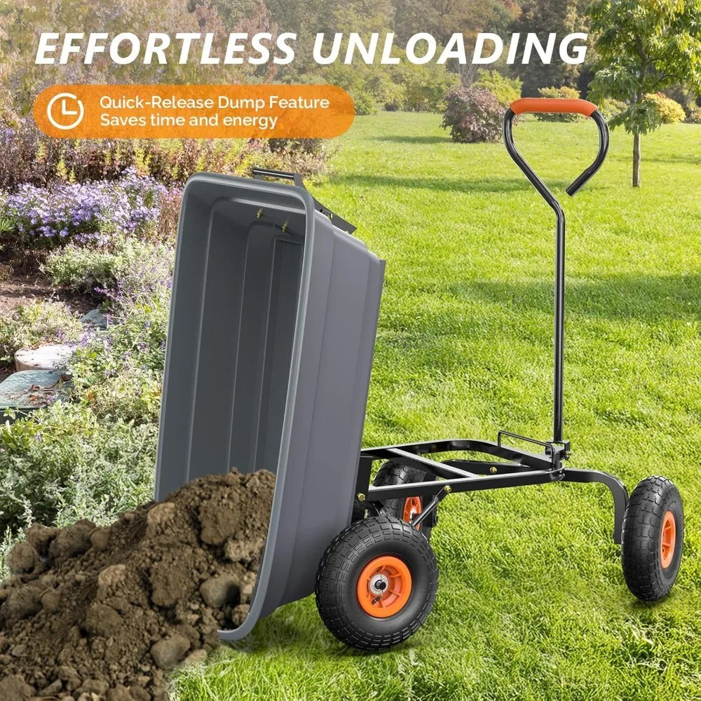 Dump Cart Wagon, 600LBS Quick-Release Dump Wheelbarrow, All-Terrain 10" Tires Garden Wagon for Yard, Lawn and Outdoor Use