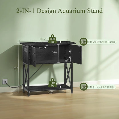 20-29 Gallon Fish Tank Stand with Cabinet for Fish Tank Accessories Storage, Metal Double Aquarium Stand, 30.71''L x 12.6''