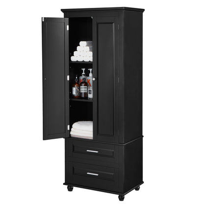 Tall Storage Cabinet with Two Drawers for Bathroom/Office, Black