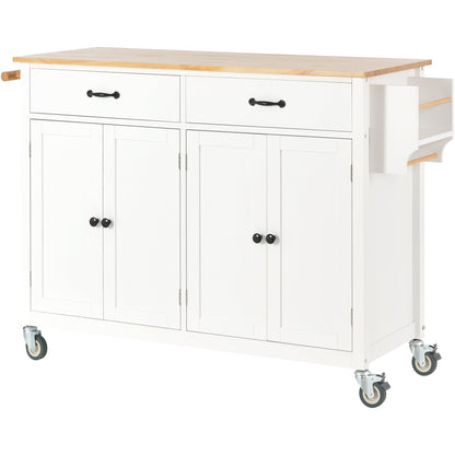 Kitchen Island Cart with Solid Wood Top and Locking Wheels 54.3 Inch Width  (White)